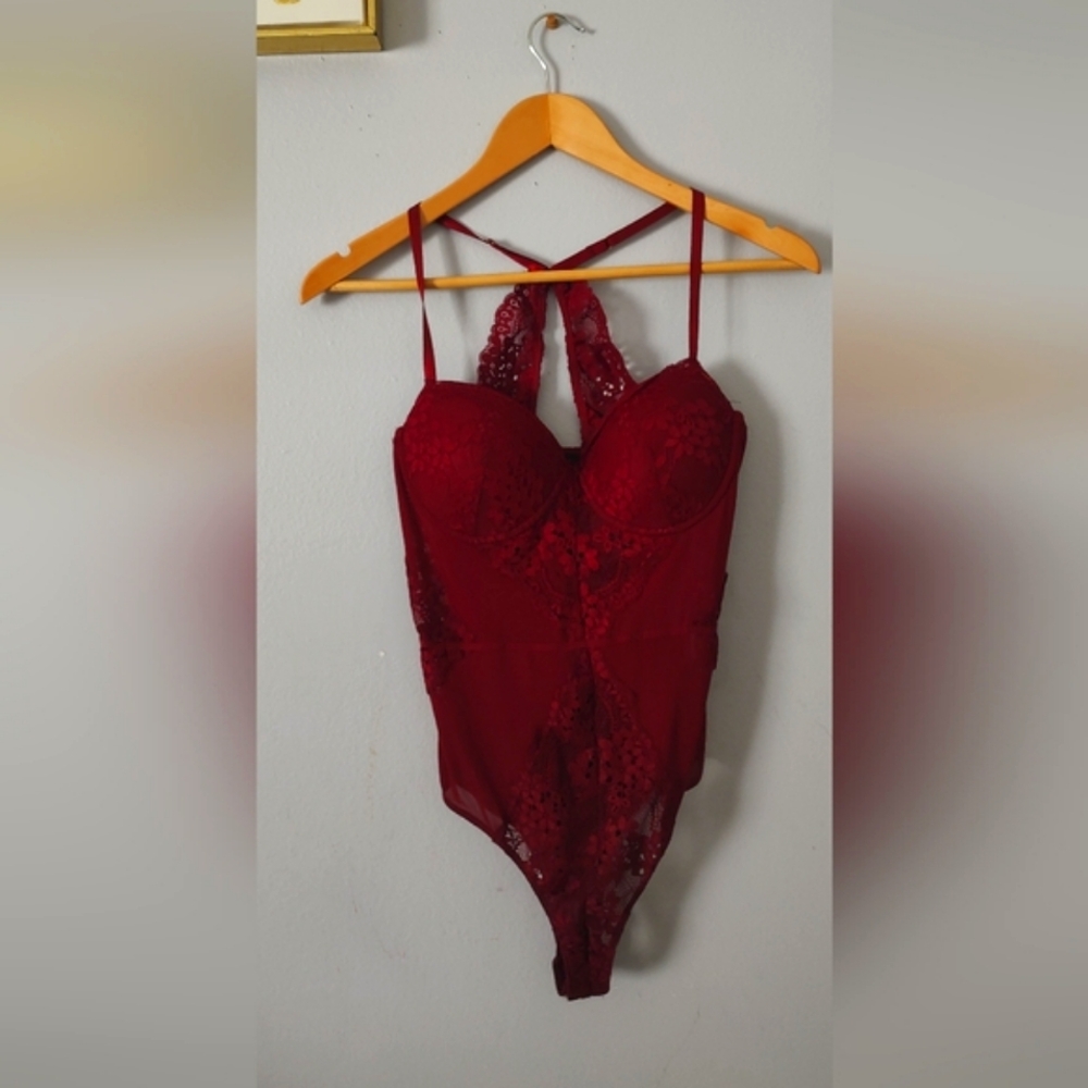 Bodysuit Women Lace Lingerie Blashe Vintage 1980's Color Wine Small